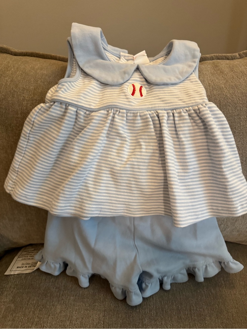 Toddler Blue Striped Two-Piece Set with Baseball Accent